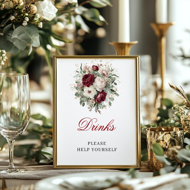 Affiche de table Boissons Teinte de verdure Bourgo (Greenery Blush Burgundy Drinks Tabletop Poster)