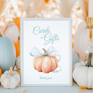 Affiche de table Cartes et Cadeaux Citrouille Bleu