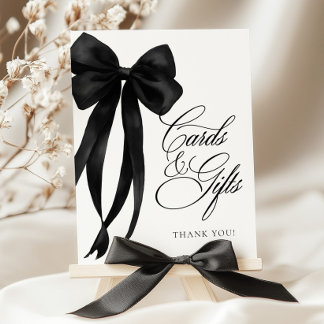 Affiche de table de cartes et cadeaux à ruban noir