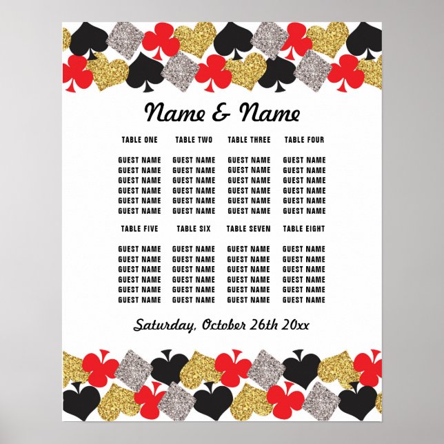 Affiche de table de mariage Cartes de casino de Ve (Devant)