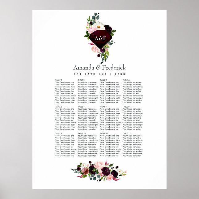 Affiche de table pour les 40 ans de mariage noces  (Devant)
