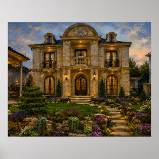Affiche de tableau à l'huile d'un grand manoir vic