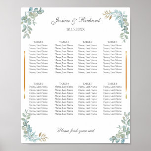 Affiche de tableau de répartition de 8 tables aqua