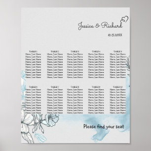 Affiche de tableau de sièges de 10 tables à aquare