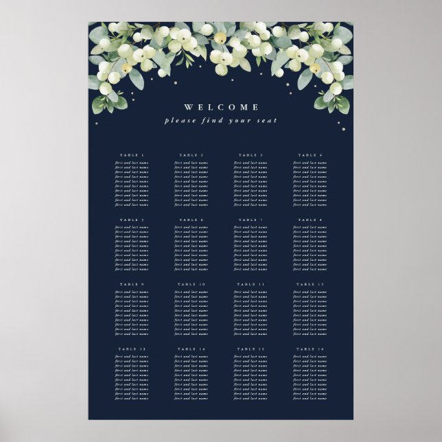 Affiche de tableau de sièges Navy 24x36" 16 tables (Devant)