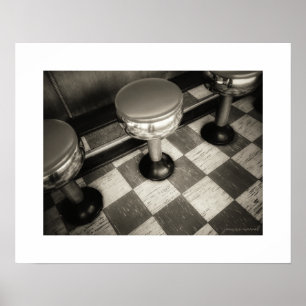 Affiche de tabourets de diner rétro sépia