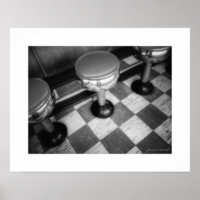 Affiche de tabourets de diner vintage B&W (Devant)