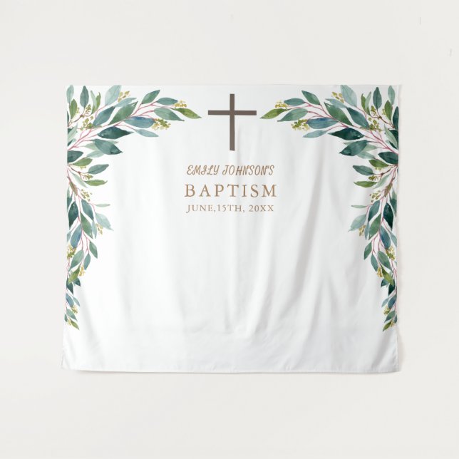 Affiche de tapisserie de baptême de verdure d'évén (Devant (Horizontal))