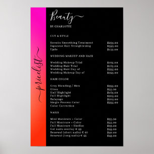 Affiche de tarification de salon Orange, Rose & No