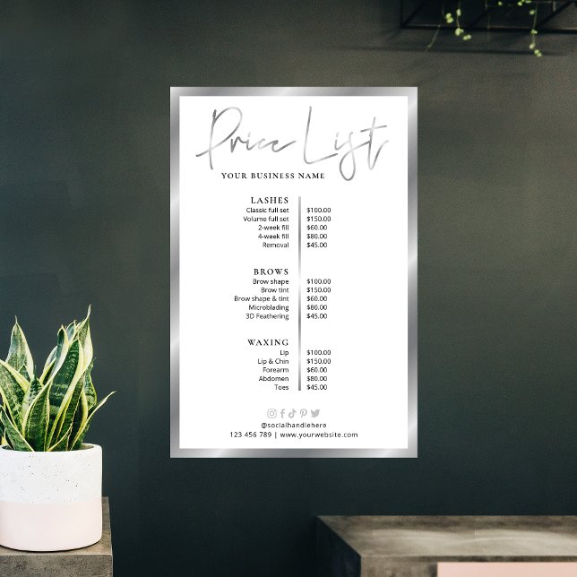 Affiche de tarification d'entreprise moderne argen (Use this business menu for any type of products or services )