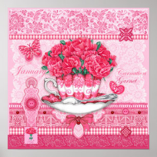 Affiche de Tasse à Thé Fleur et Pierre de Naissanc