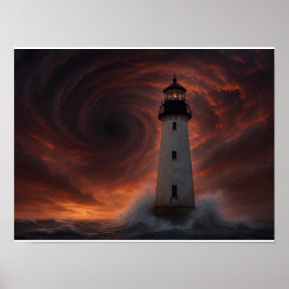 Affiche de tempête sur la côte du Golfe - Phare Ou