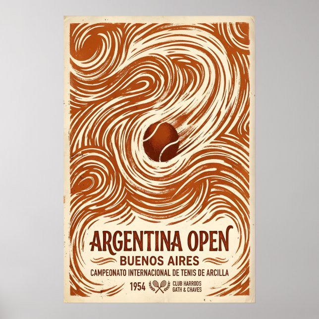 Affiche de tennis Open d'Argentine Vintage 1954 Bu (Devant)