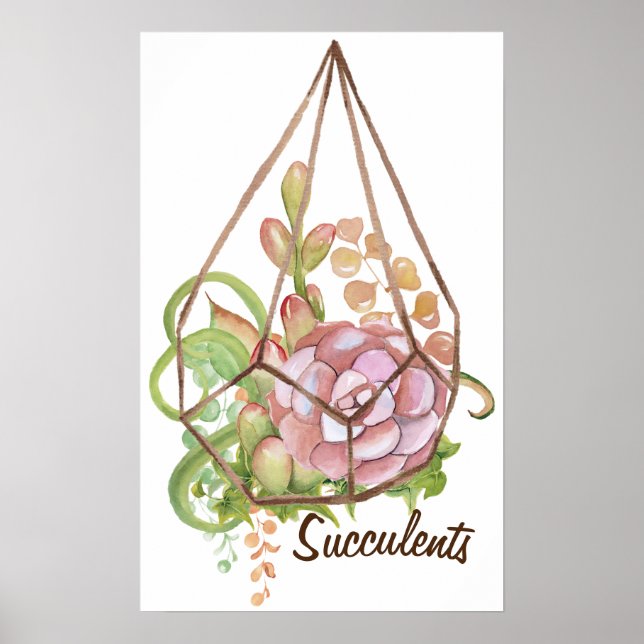 Affiche de terrarium de succulentes à l'aquarelle (Devant)