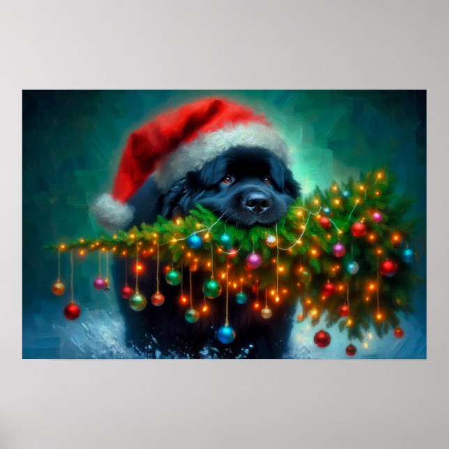 Affiche de Terre-Neuve portant un arbre de Noël (Devant)