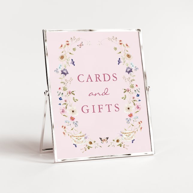 Affiche de thé de mariage Cartes roses et cadeaux (Floral Pink Cards and Gifts Bridal Tea Poster with Butterflies by Painted Paperie
)