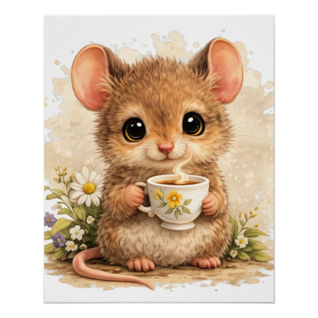 Affiche de thé de souris mignonne Kawaii Animal (Devant)