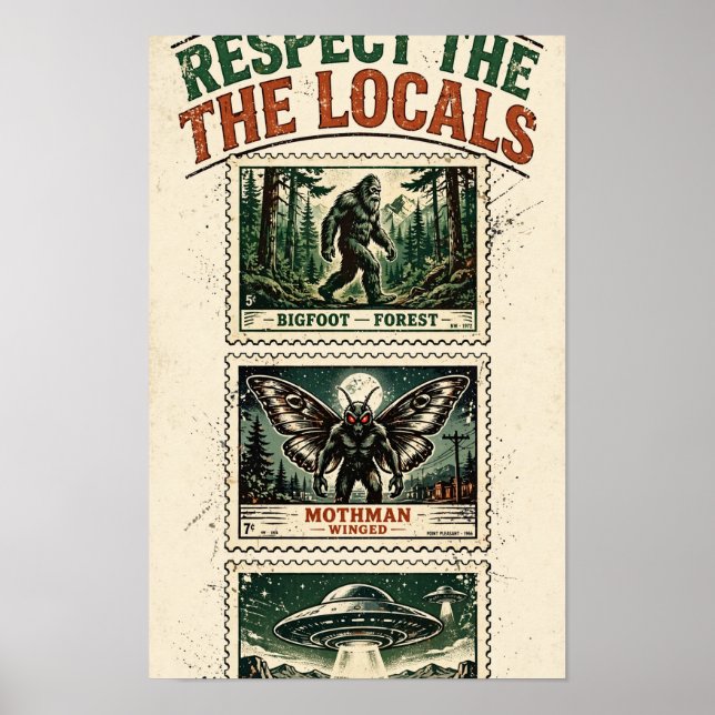 Affiche de timbres-poste cryptides « Respectez les (Devant)