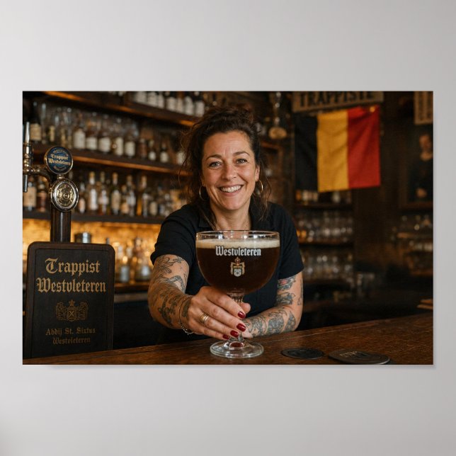 Affiche de toast de taverne belge par la serveuse (Devant)