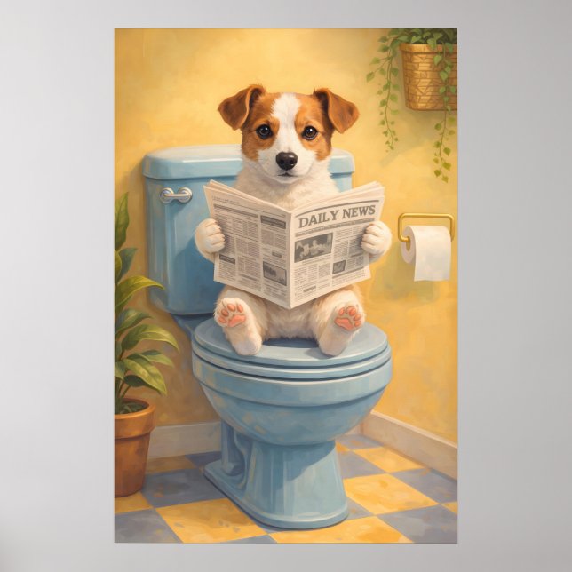 Affiche de toilettes de chien drôle, salle de bain (Devant)