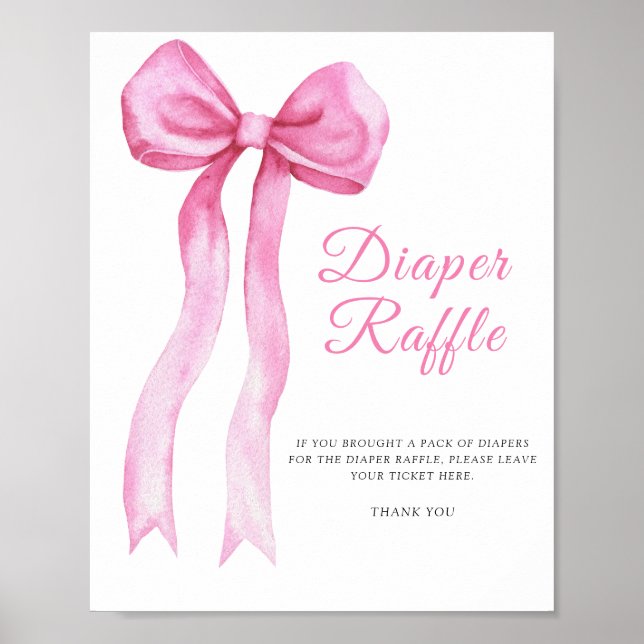 Affiche de tombola de couche avec un nœud rose (Devant)