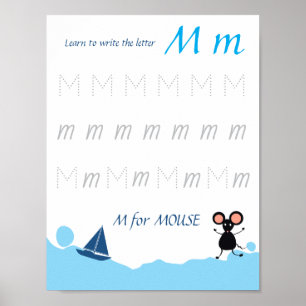 Affiche de traçage de la lettre M pour les enfants