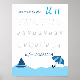 Affiche de traçage de la lettre U pour les enfants