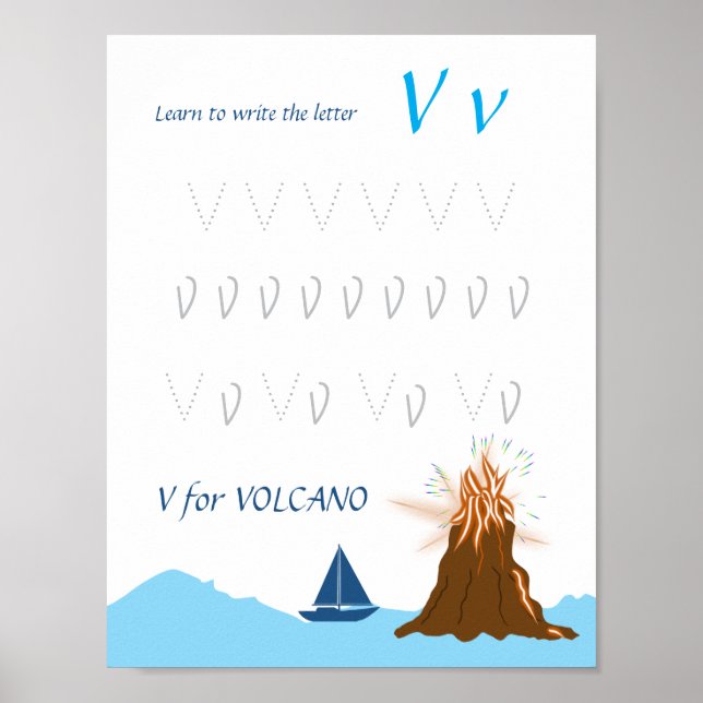 Affiche de traçage de la lettre V pour les enfants (Devant)