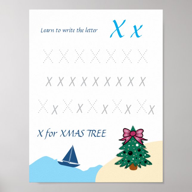 Affiche de traçage de la lettre X pour les enfants (Devant)