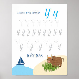 Affiche de traçage de la lettre Y pour les enfants