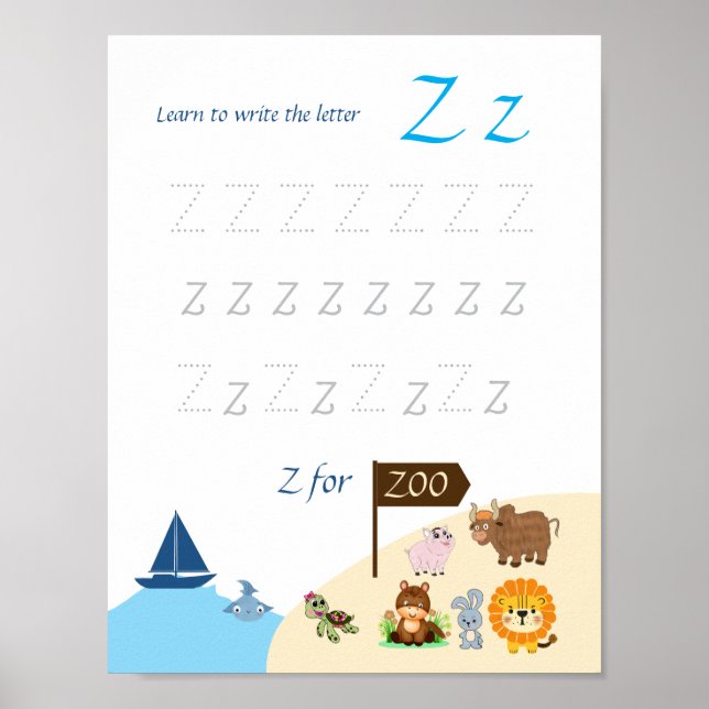Affiche de traçage de la lettre Z pour les enfants (Devant)