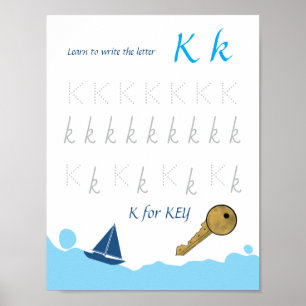 Affiche de tracé de la lettre K pour les enfants