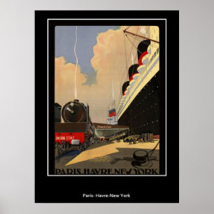 Affiche de train de Paris au Havre et New York