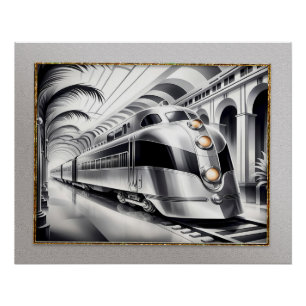 Affiche de train de style Art déco Streamlined.