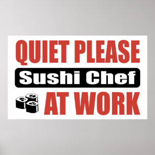 Affiche De tranquillité chef de sushi svp au travail