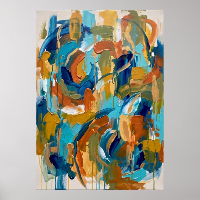 Affiche de travail de pinceau abstrait Ocre Teal (Devant)