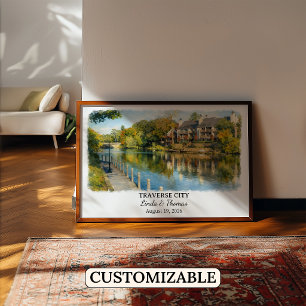 Affiche de Traverse City Michigan, Aquarelle, Sur