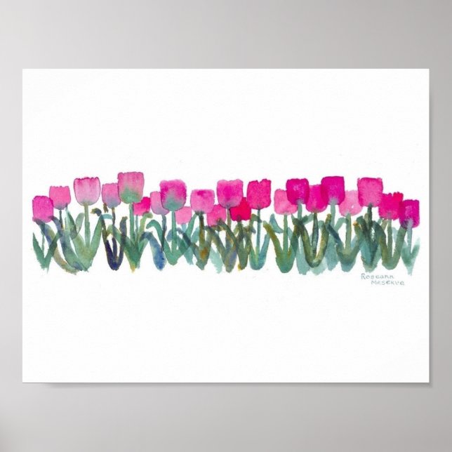 Affiche de tulipes roses à l'aquarelle 11"x8.5" (m (Devant)