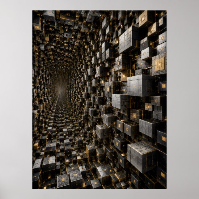 Affiche de tunnel de cube noir futuriste infini  (Devant)