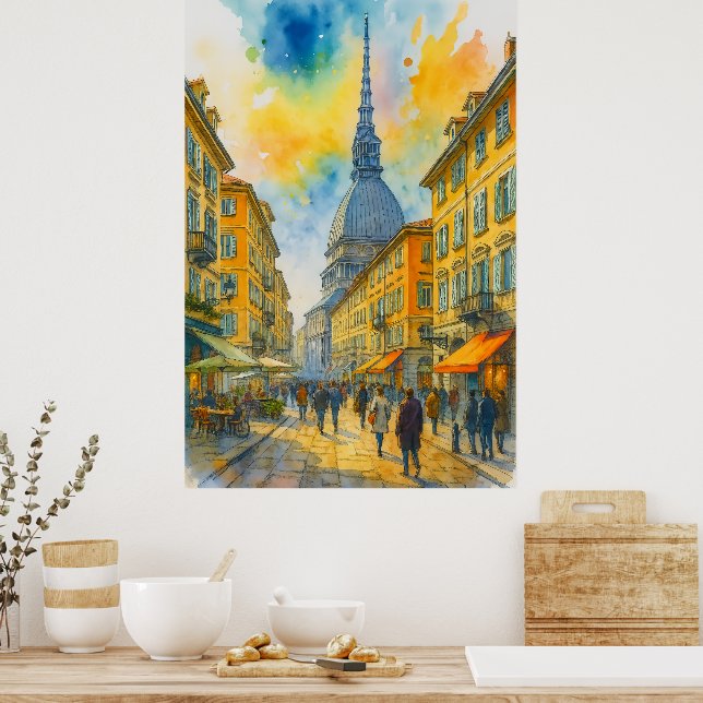 Affiche de Turin Italie à l'aquarelle – Mole Anton (Cuisine)