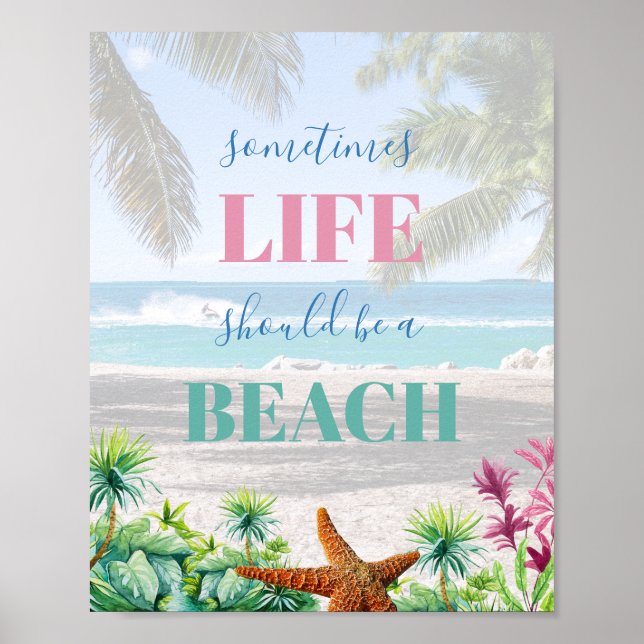 Affiche de typographie de plage de vie (Devant)