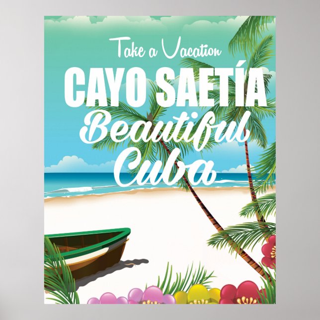 Affiche de vacances à la plage de Cayo Saetía Cuba (Devant)