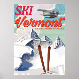 Affiche de vacances du Vermont de ski rétro