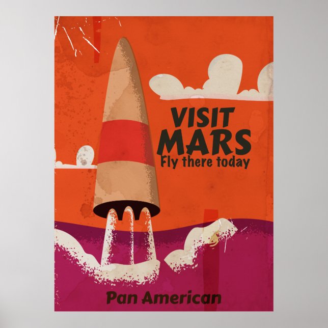 Affiche de vacances rétro sur Mars des années 1950 (Devant)