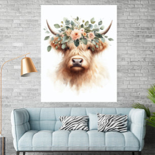 Affiche de vache de ferme Boho avec couronne flora
