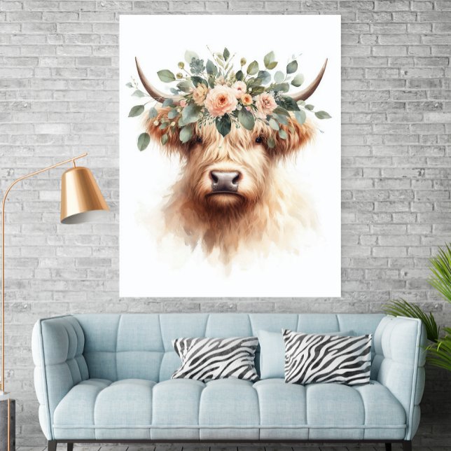 Affiche de vache de ferme Boho avec couronne flora (Créateur téléchargé)