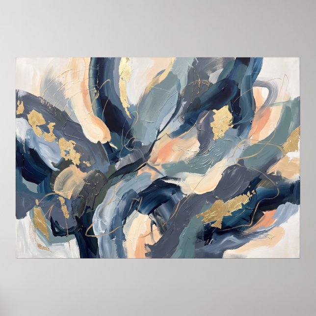 Affiche de vague abstraite crème bleue (Devant)