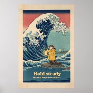 Affiche de vague de bloc de bois de lanterne de lo