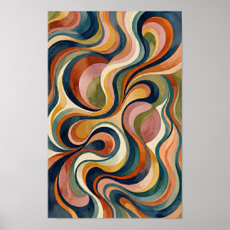 Affiche de vagues à l'aquarelle abstraite Ondes fl