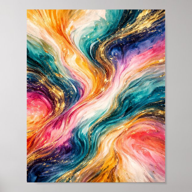 Affiche de vagues abstraites à flux doré (Devant)